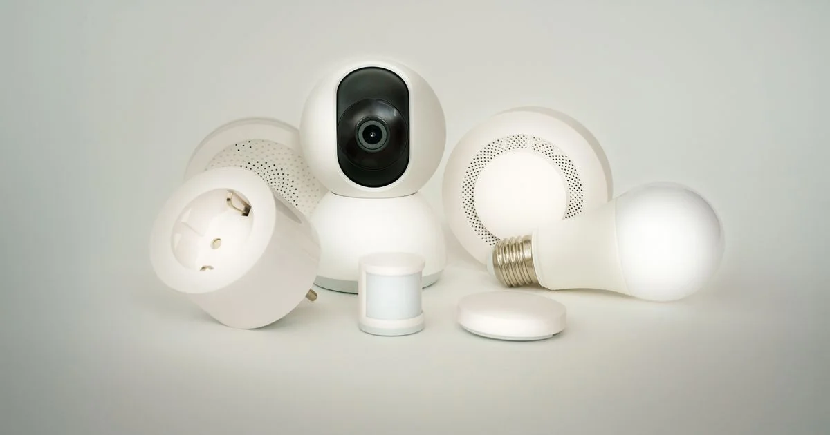 Smart home sensors, a camera, and a smart plug — the kind of connected ecosystem a water leak detector joins