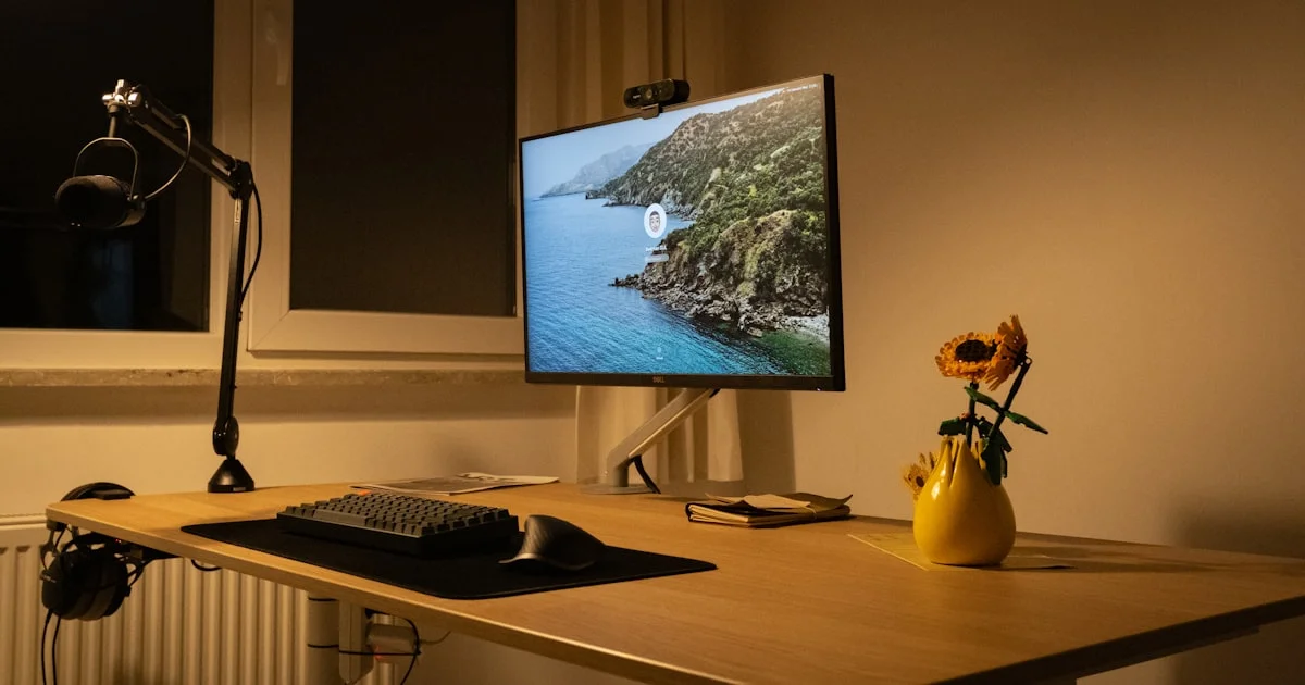 Desk setup with a monitor used for the best monitor for programming and coding buying guide