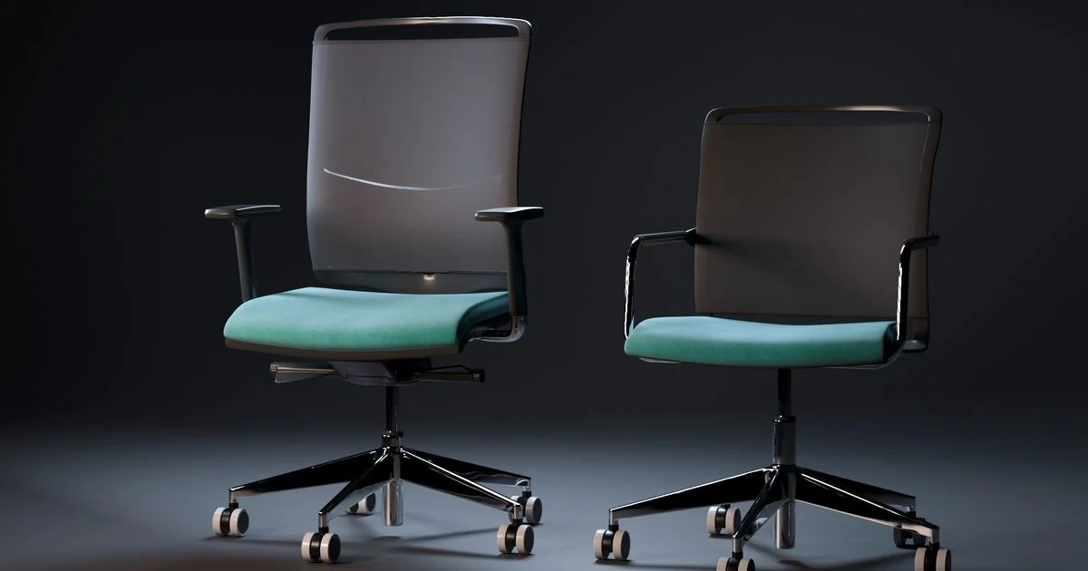 Two ergonomic mesh office chairs with adjustable arms and lumbar support