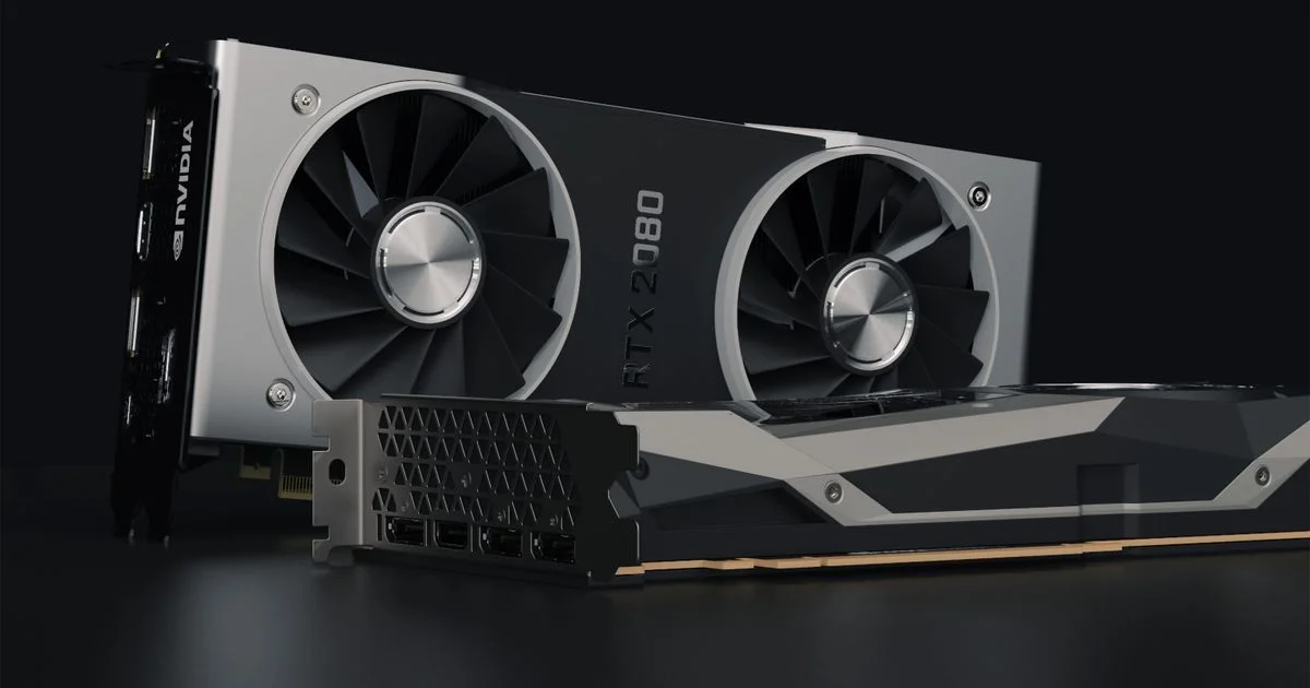 Graphics card for gaming under $300, shown front and back on a dark background