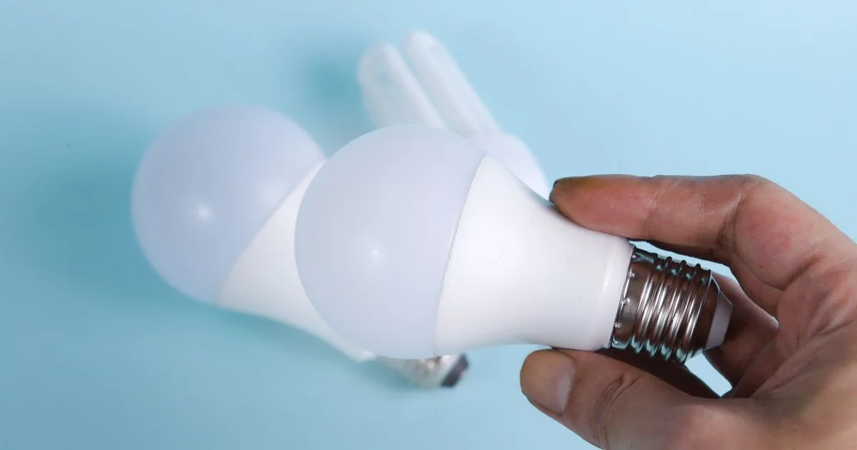 A hand holding a screw-base LED bulb, the cheap alternative behind most sunrise alarm clock deals 2026
